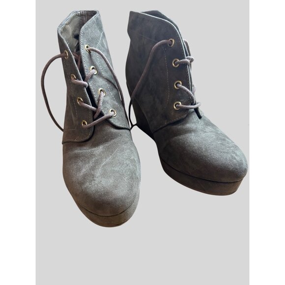 Just Fab Women's Wedge Heel Lace-Up Suede Ankle Boots Sz 10 - Picture 1 of 7